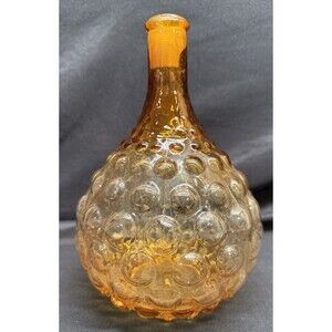 Vintage Italian Glass Bottle/ vase /decanter Amber Bubble Empoli Genie 9.5” ￼￼
